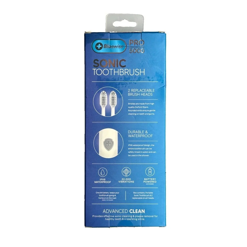 Bioswiss PRO 5000 Sonic Electric Toothbrush With 2 Heads AA Battery New In Box